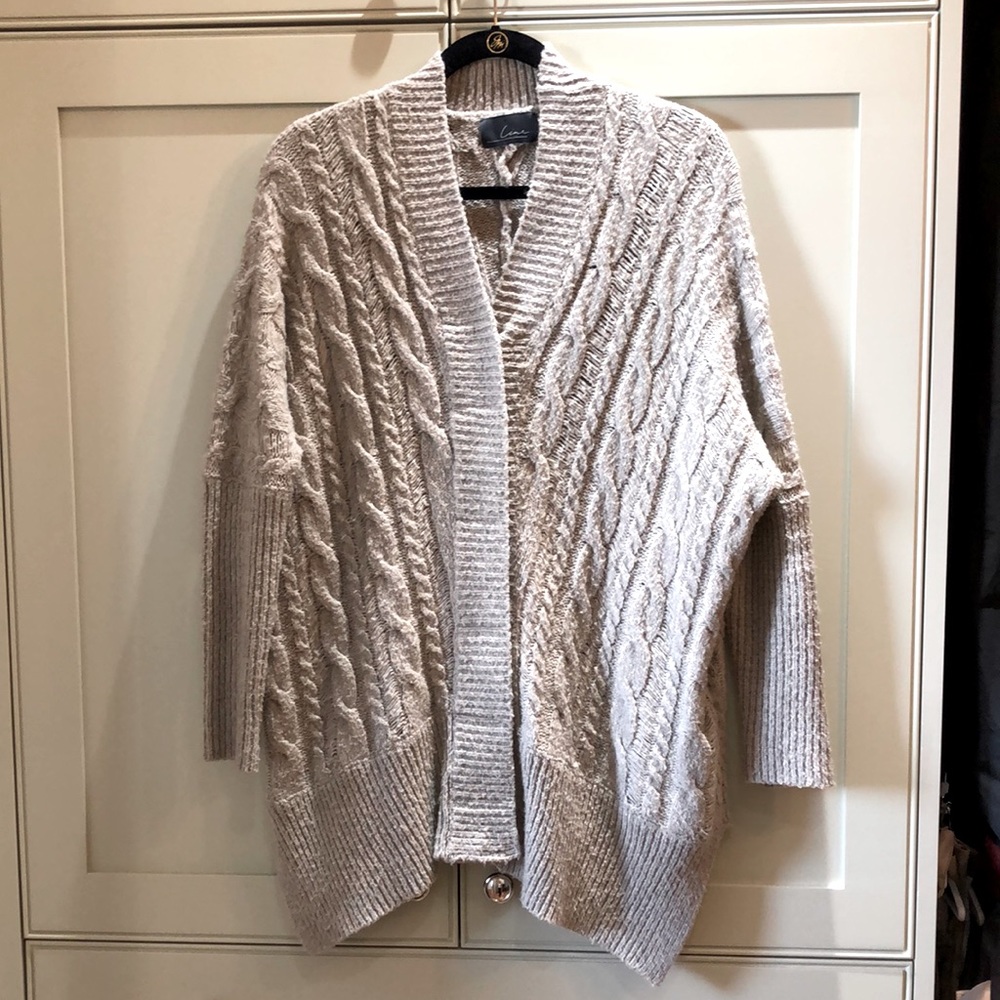 Line and dot vintage Dolman cable knit oversized cardigan